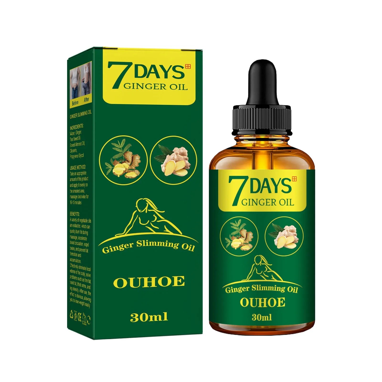 30ml ginger essential oil bottle for body firming and slimming massage