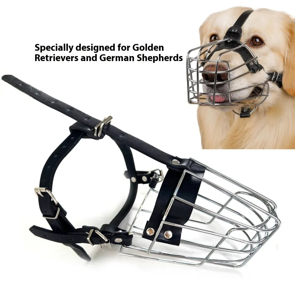 Black metal dog muzzle for golden retriever or German shepherd breeds