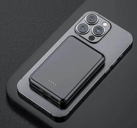 Electric heating vest power bank with USB output in black or white, measuring 97mm by 64mm
