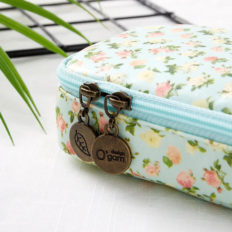 Canvas composite student stationery pen storage bag in water blue colour 190x80mm