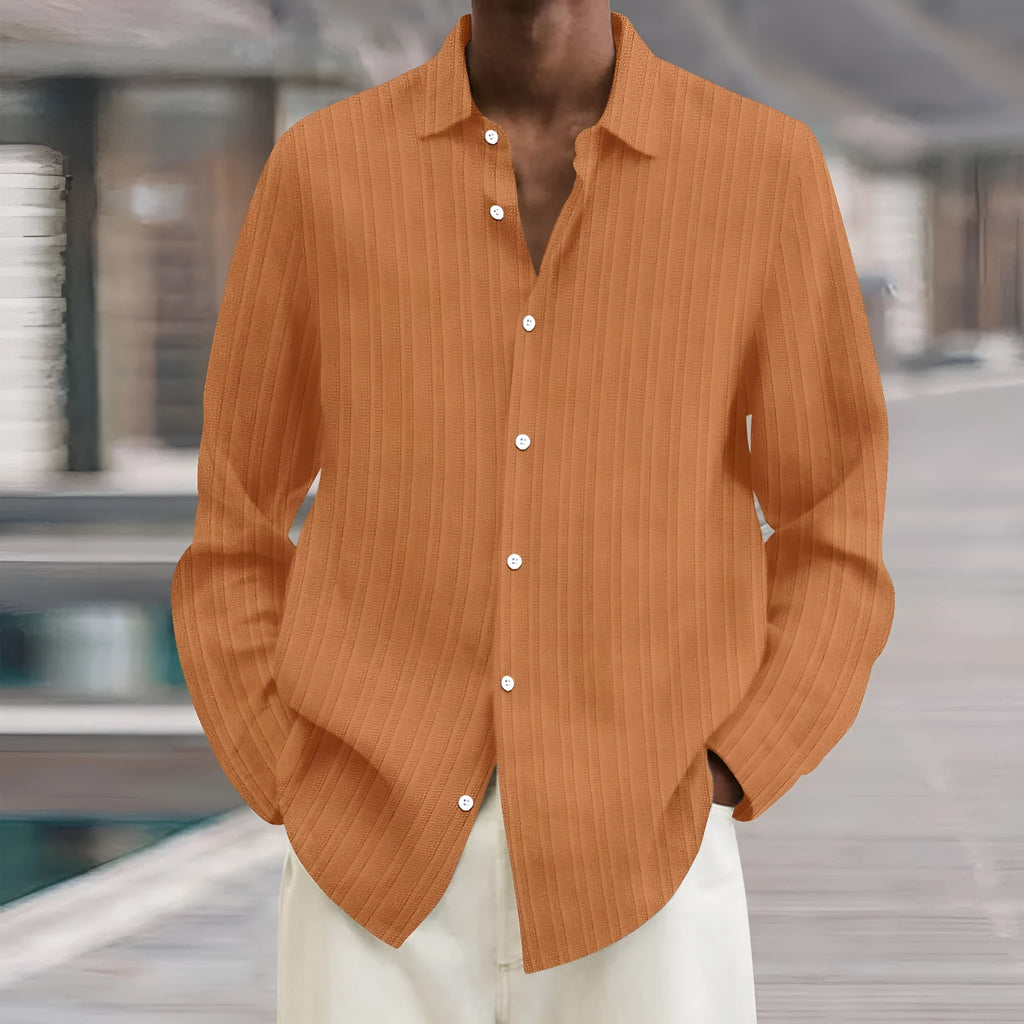 Men's striped cardigan shirt in British style with long sleeves and loose fit for summer business casual wear