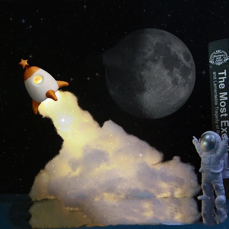 DIY astronaut rocket night light kit with warm white LED string lights and assembly components