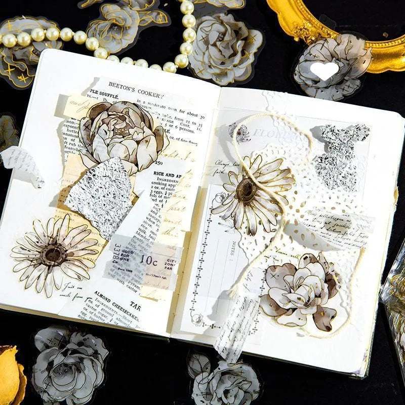 Camellia waterproof PET sticker set 55x55mm 30 pieces