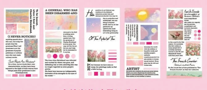 Paper sticker book with twenty 60x120mm landscape painting stickers in various colours