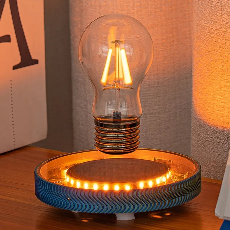 Modern magnetic suspension moon night lamp with 3D printed design on a bedside table