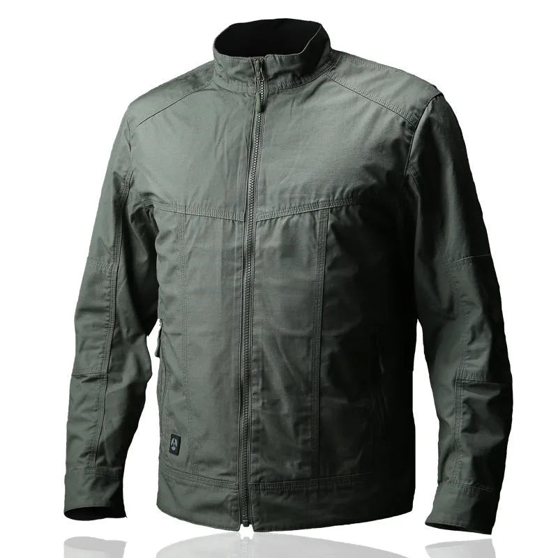 Men's tactical camouflage plaid coat jacket with multiple pockets on a mannequin.