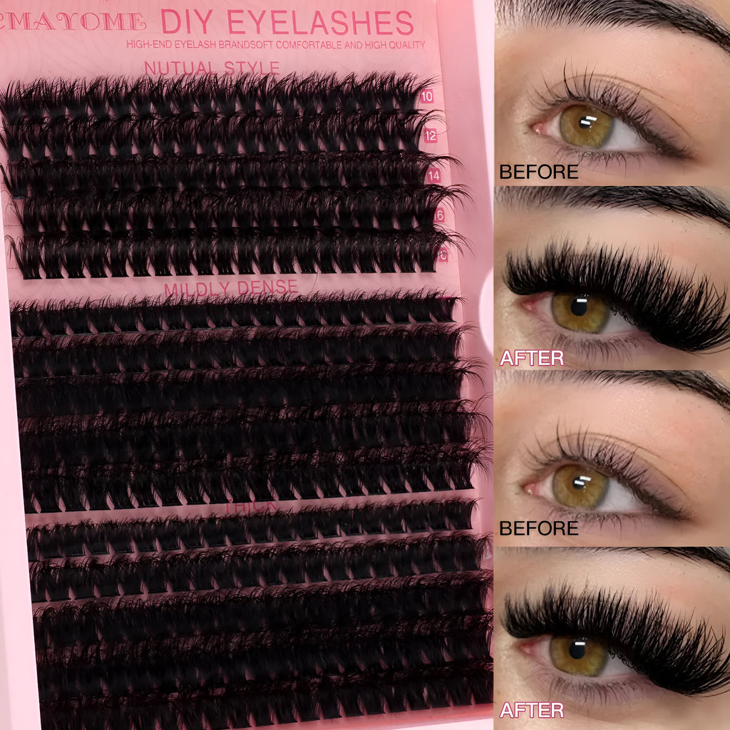 DIY false eyelashes extension suit with cluster segments and included application tweezers