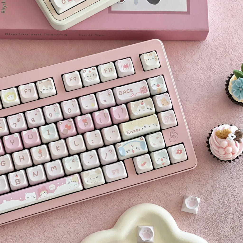 Meow Meow Team anime cat girl design 141-piece mechanical keyboard keycap set with five-sided sublimation printing.