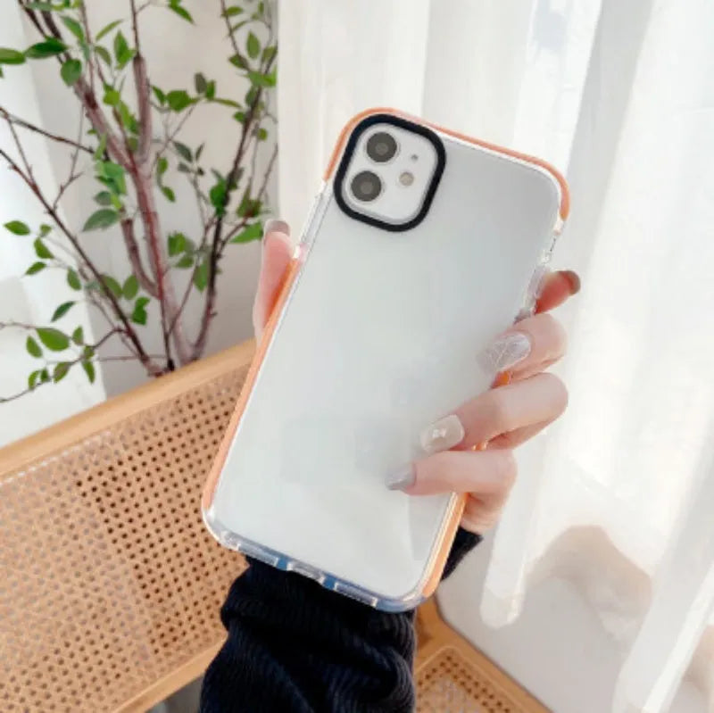 Two-colour TPU soft phone case with clear back and coloured edge for Apple iPhone