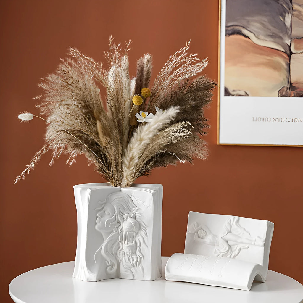 Ceramic book stand in modern style with glazed finish, shown in one of four colour designs