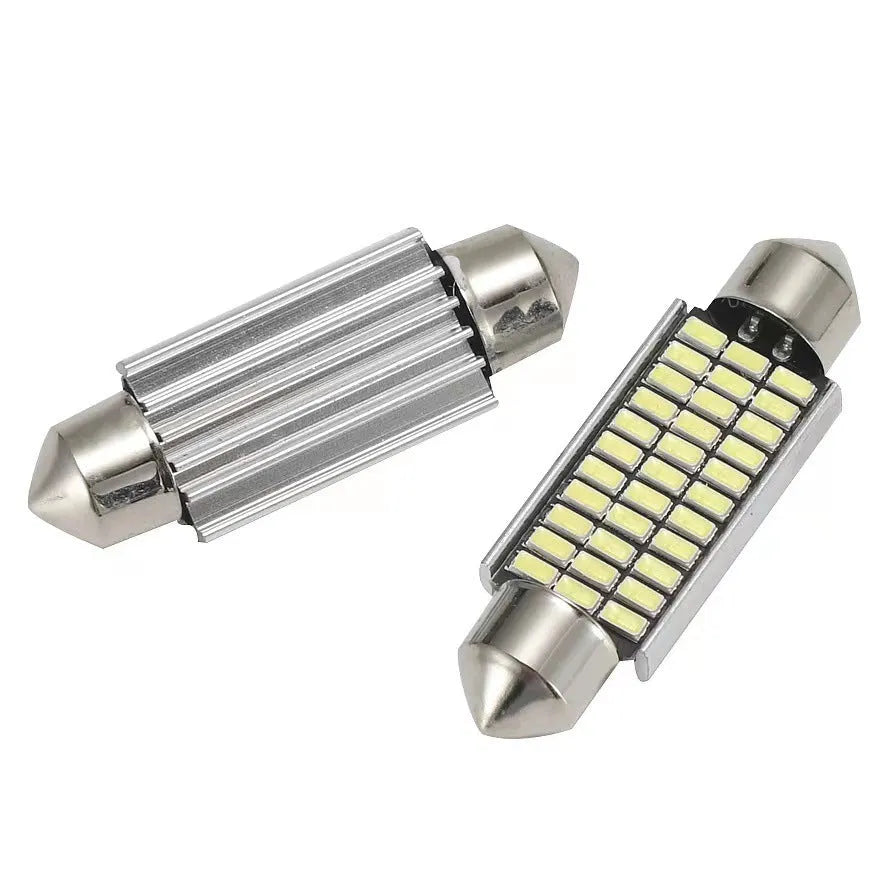 White aluminium car roof light with double tip design for reading and licence plate illumination