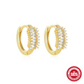 Sterling silver geometric stud earrings with diamond accents in gold or silver electroplated finish