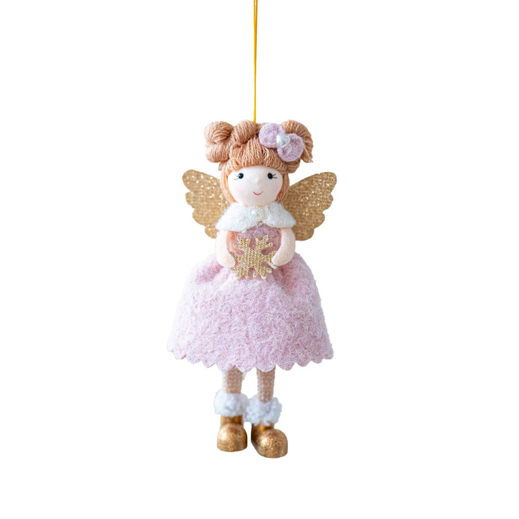 Pink and white cloth angel wings plush Christmas pendant ornament