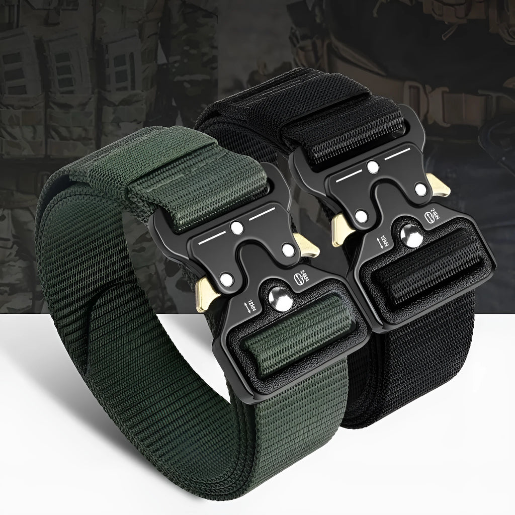 Men's thick canvas tactical belt with an alloy release buckle in Army Green colour