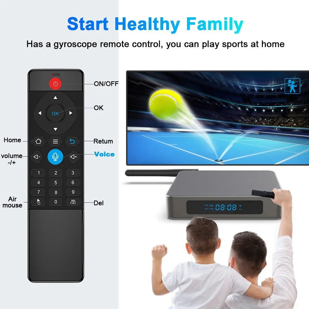 Android smart TV box with 8K output, RK3566 processor, and compact square design