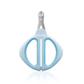 Blue cat nail clipper with a round safety positioning hole and a non-slip ergonomic handle.