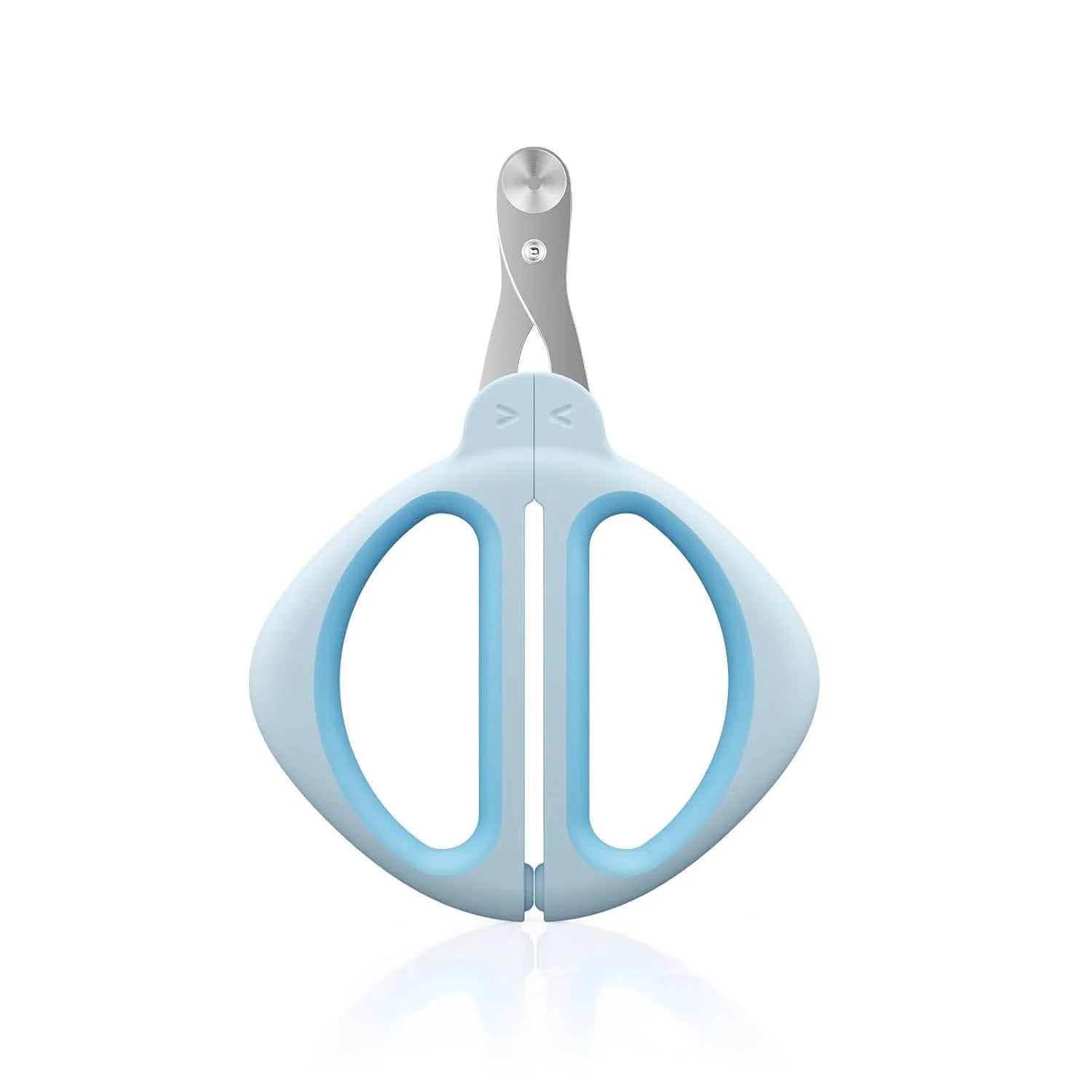 Blue cat nail clipper with a round safety positioning hole and a non-slip ergonomic handle.