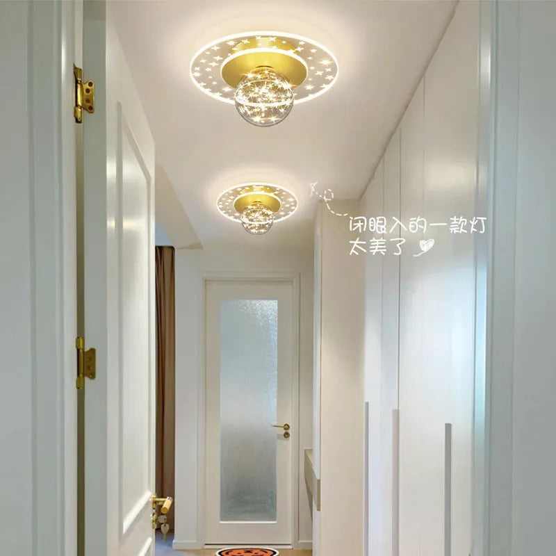 Modern simple ceiling lamp in gold, black or white finish with LED light source for corridor illumination