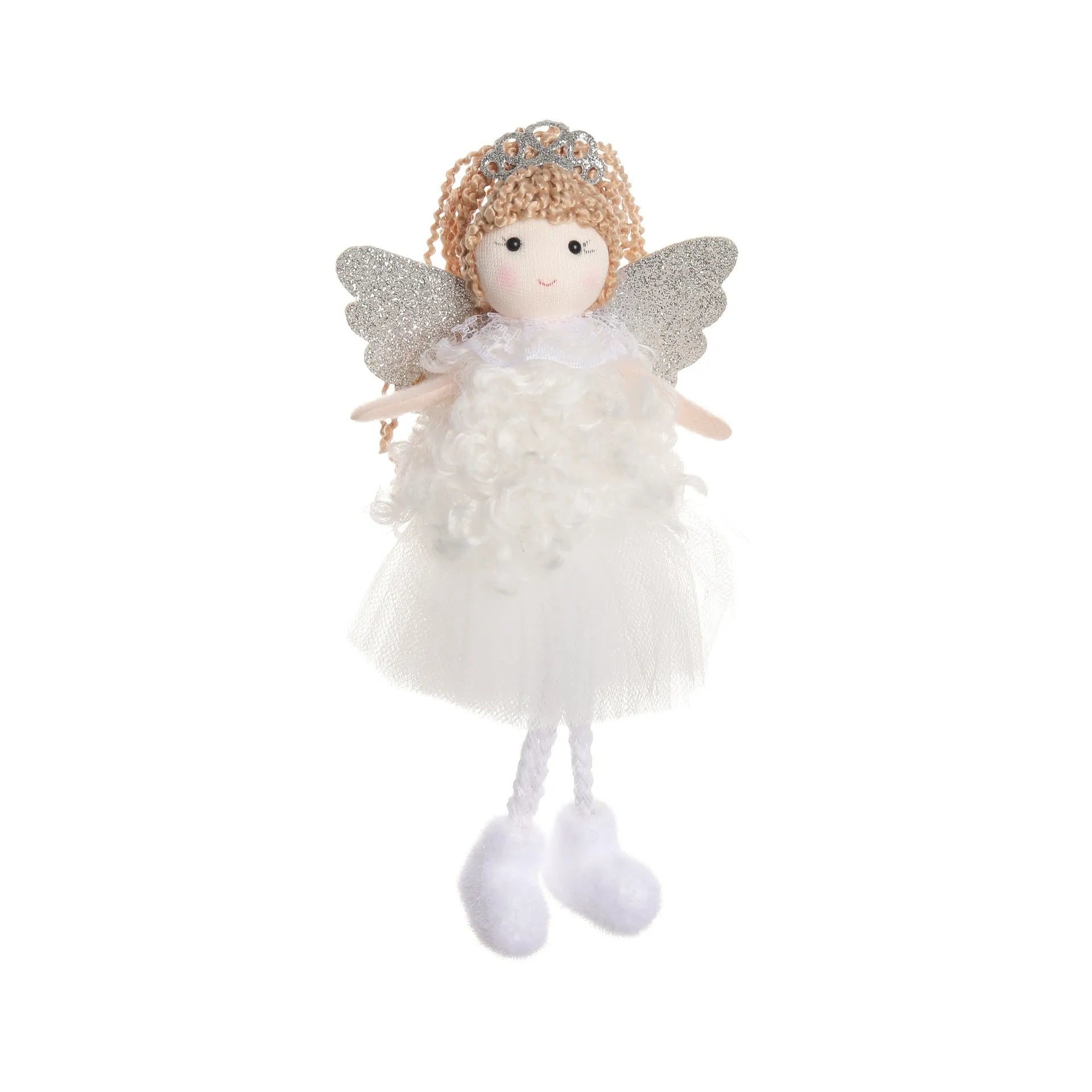 Fabric Christmas angel girl pendant hair accessory for a high ponytail in white, pink, and khaki