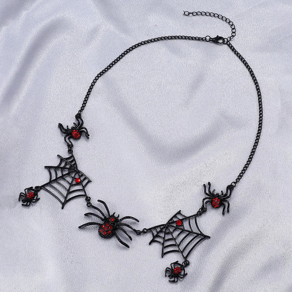 Halloween spider web pendant necklace on alloy chain with electroplated finish, clavicle length, spider web colour