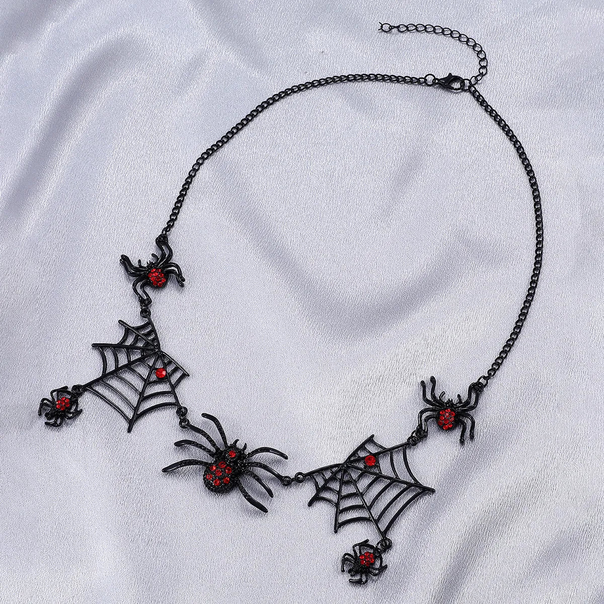 Halloween spider web pendant necklace on alloy chain with electroplated finish, clavicle length, spider web colour
