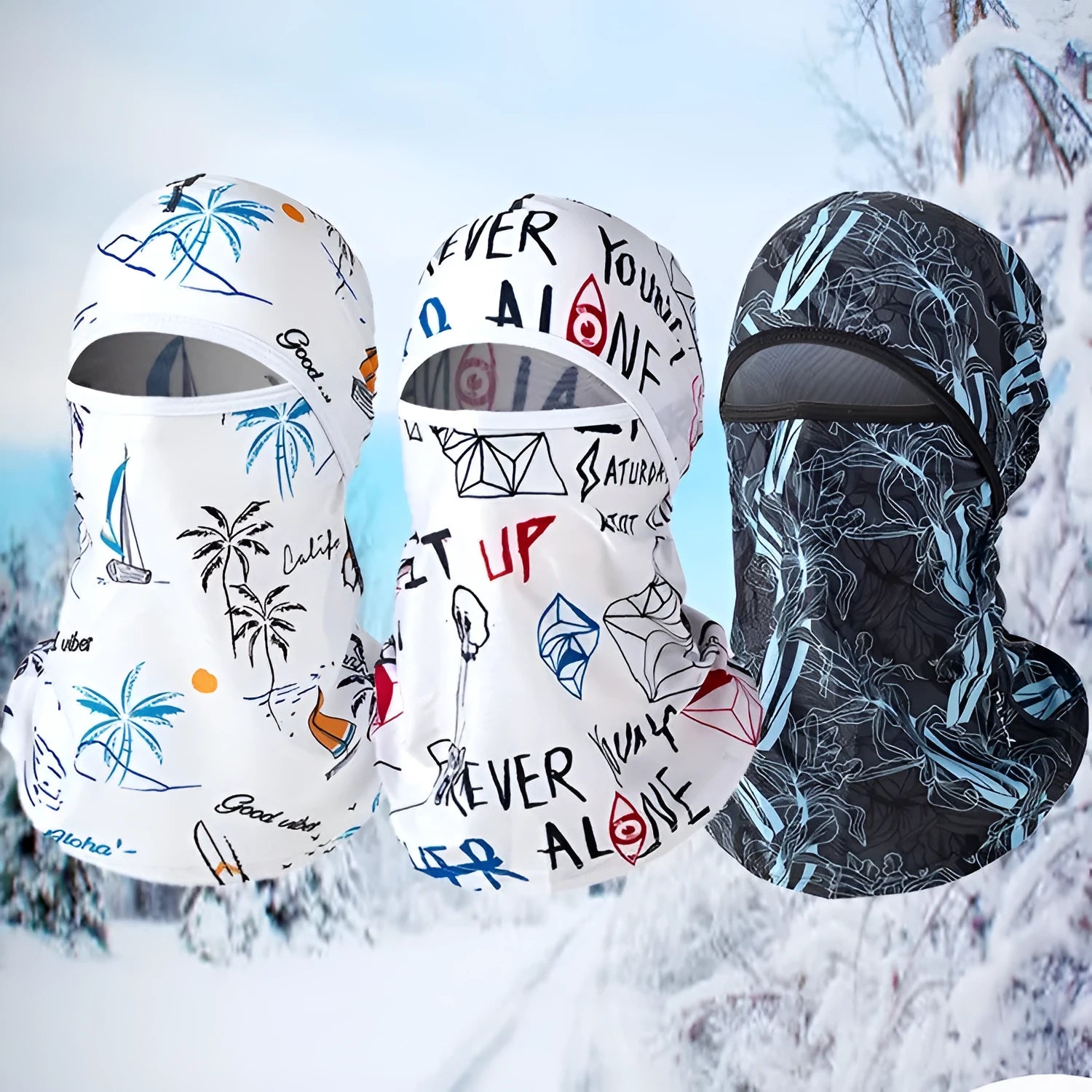 Cotton motorcycle head cover with pattern detail in dome style shown with matching gloves