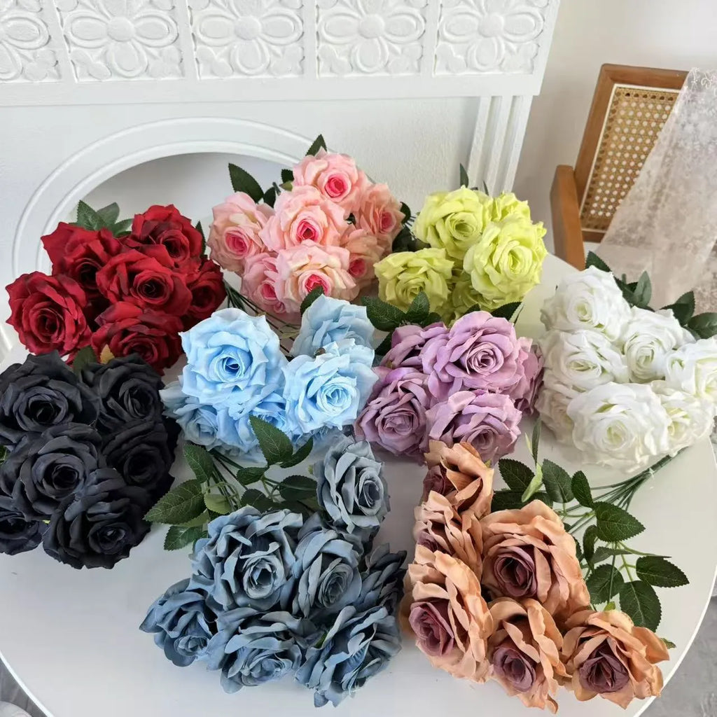 9-head diamond wedding hall flower row bundle in silk with multiple colour options including white, pink, and red