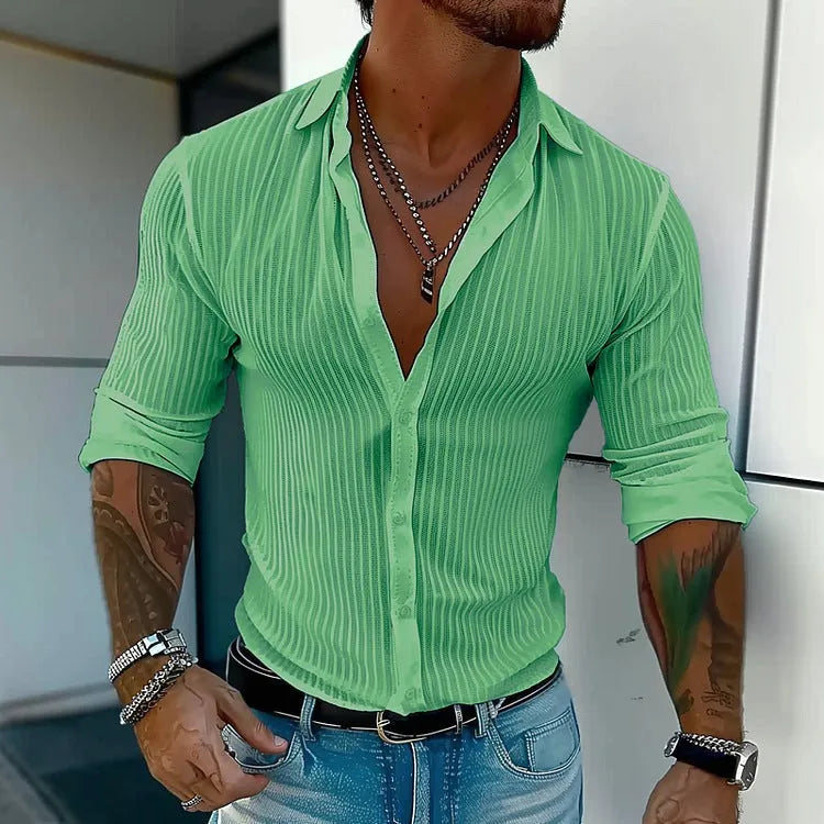 Men's striped cardigan shirt in British style with long sleeves and loose fit for summer business casual wear