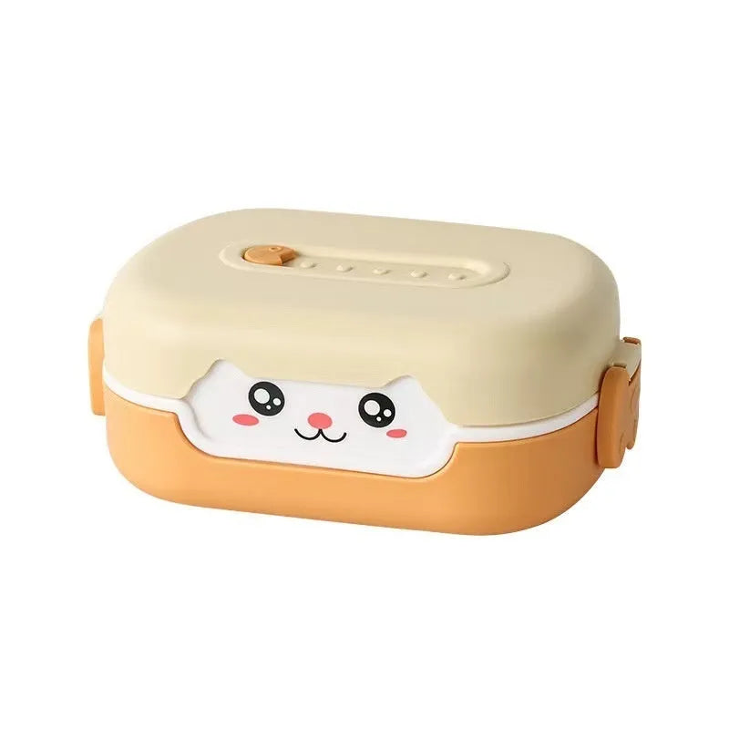 Square plastic divided lunch box with 301-500ml capacity showing compartment separation