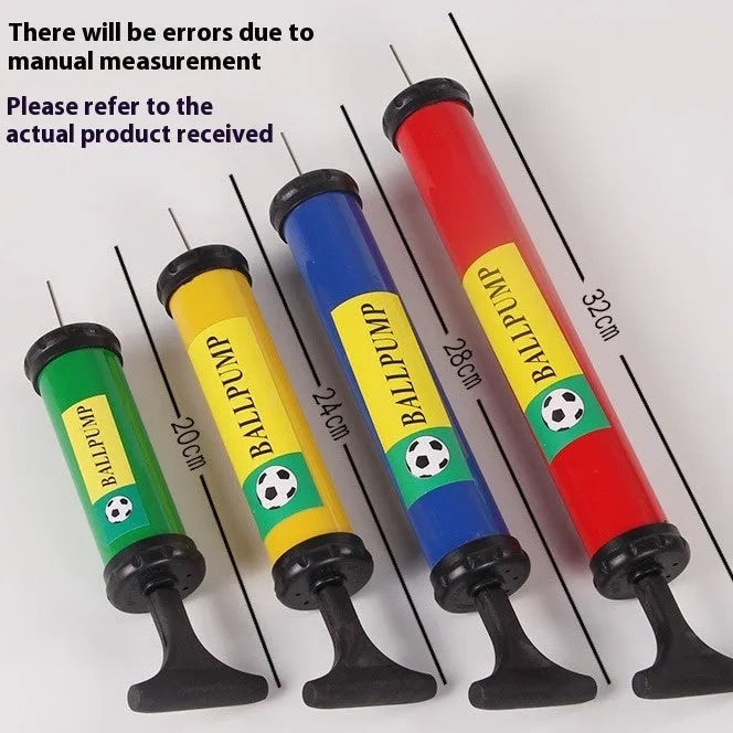 Manual plastic air pump for balls and balloons in mixed colours with size options from 6 to 12 inches
