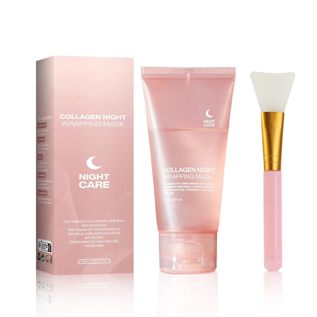 75ml collagen night mask bottle with application brush for evening skincare