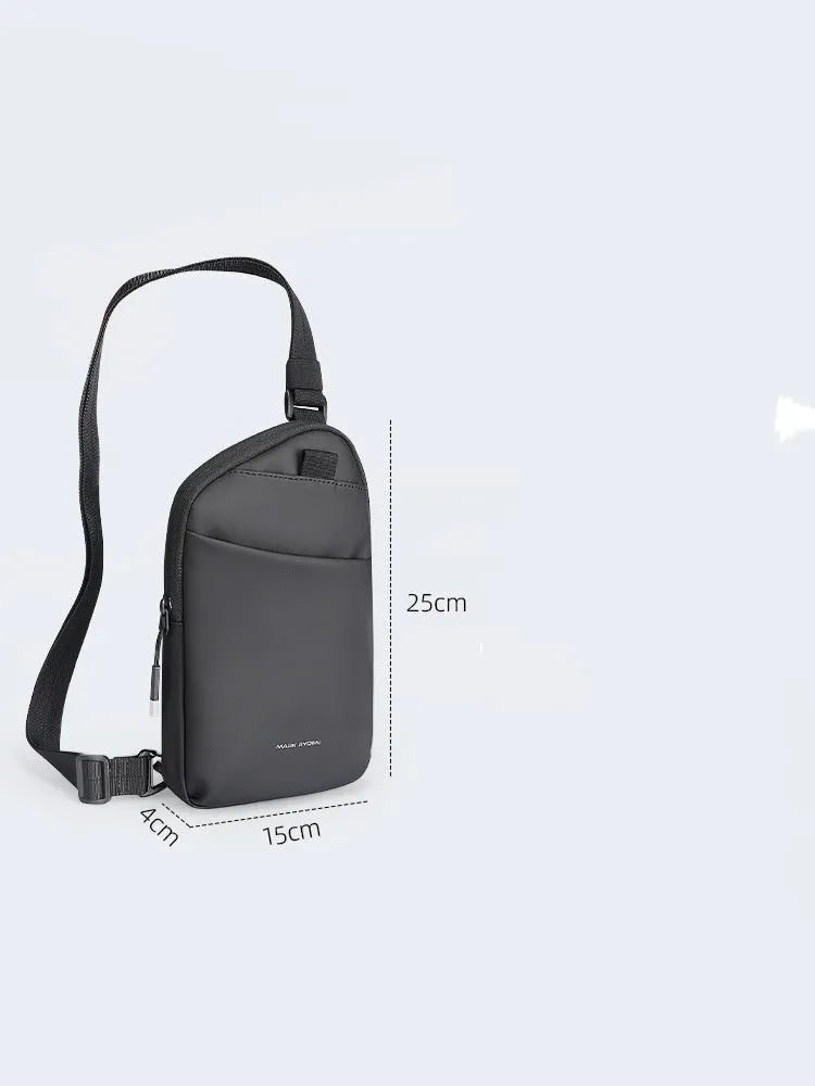 Men's elegant black Oxford cloth crossbody bag with sewing thread details