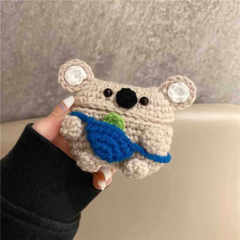 Hand-knitted koala bear backpack design earphone cover for AirPods charging case protection