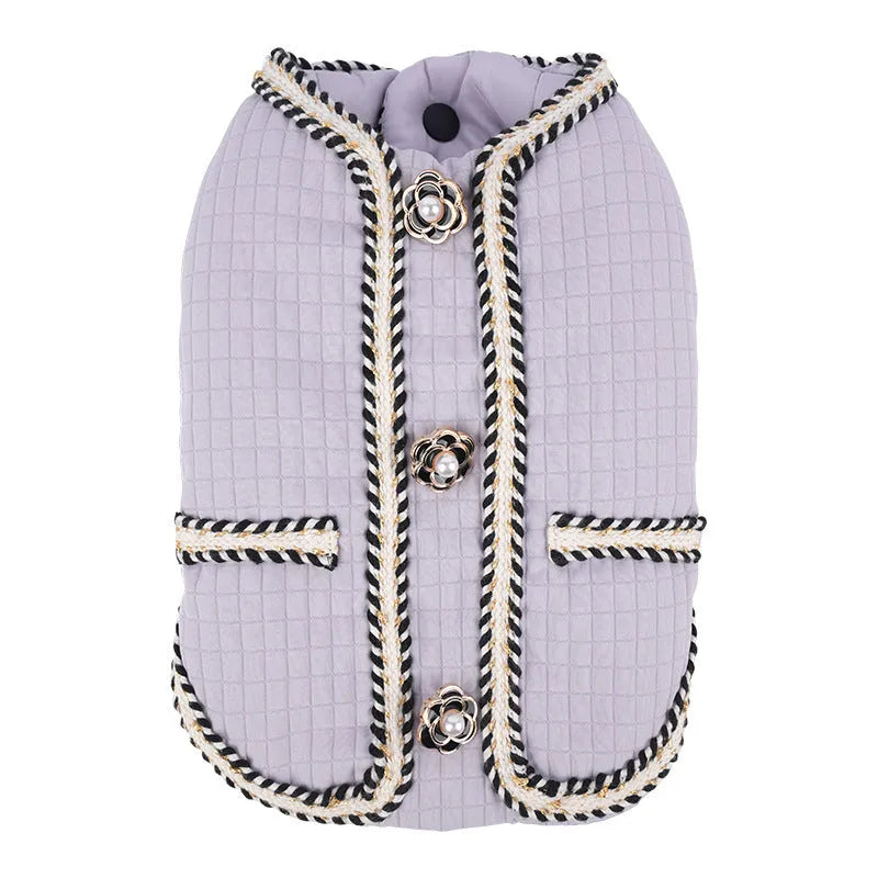 Quilted polyester pet coat in light purple for small to medium dogs autumn winter