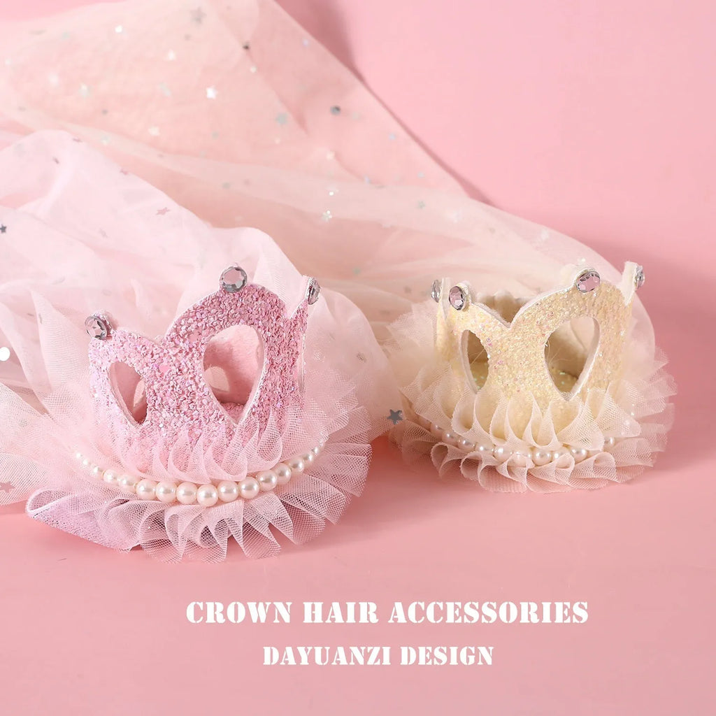 Pet wearing princess crown headdress with floral decoration and attached veil