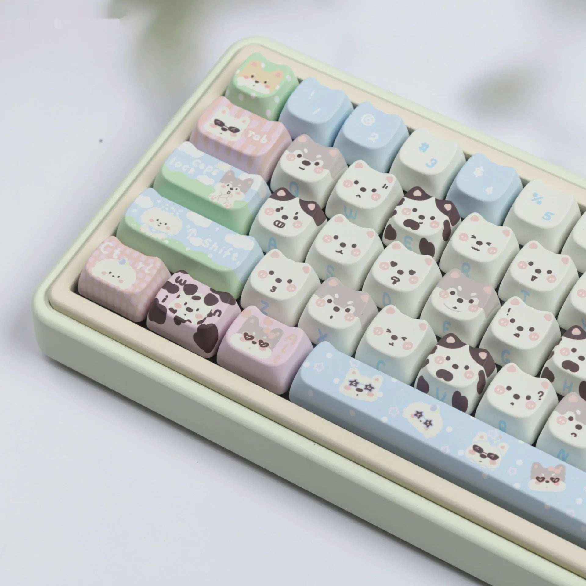 Colourful cat and puppy themed mechanical keyboard PBT keycap set with sublimation printing