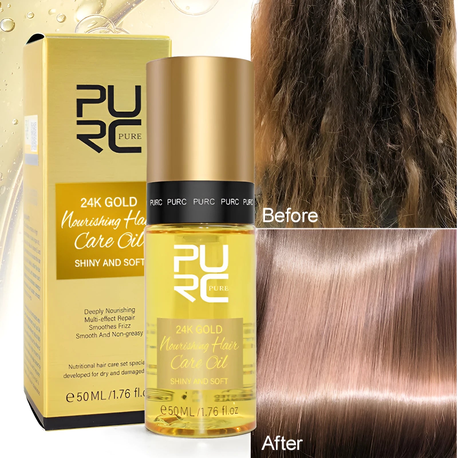 50ml yellow essential hair oil bottle for curly hair repair and scalp care