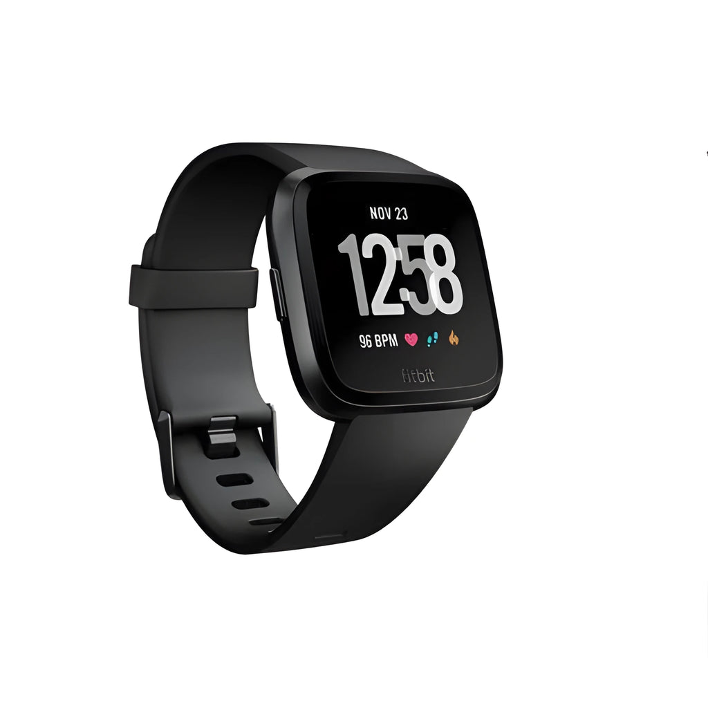 Black smartwatch with heart rate monitoring and sleep tracking on wrist