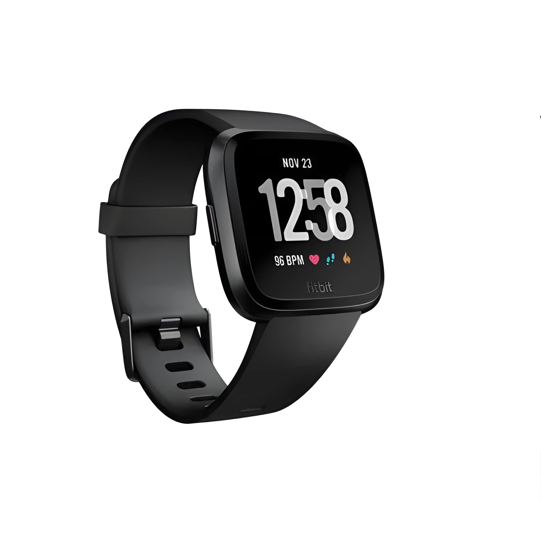 Black smartwatch with heart rate monitoring and sleep tracking on wrist