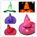 Halloween glowing witch hat with multicolour LED lights displayed on a dark background