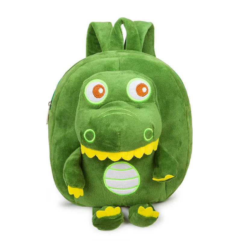 Children's dinosaur plush backpack with embroidery patterns in multiple colour options