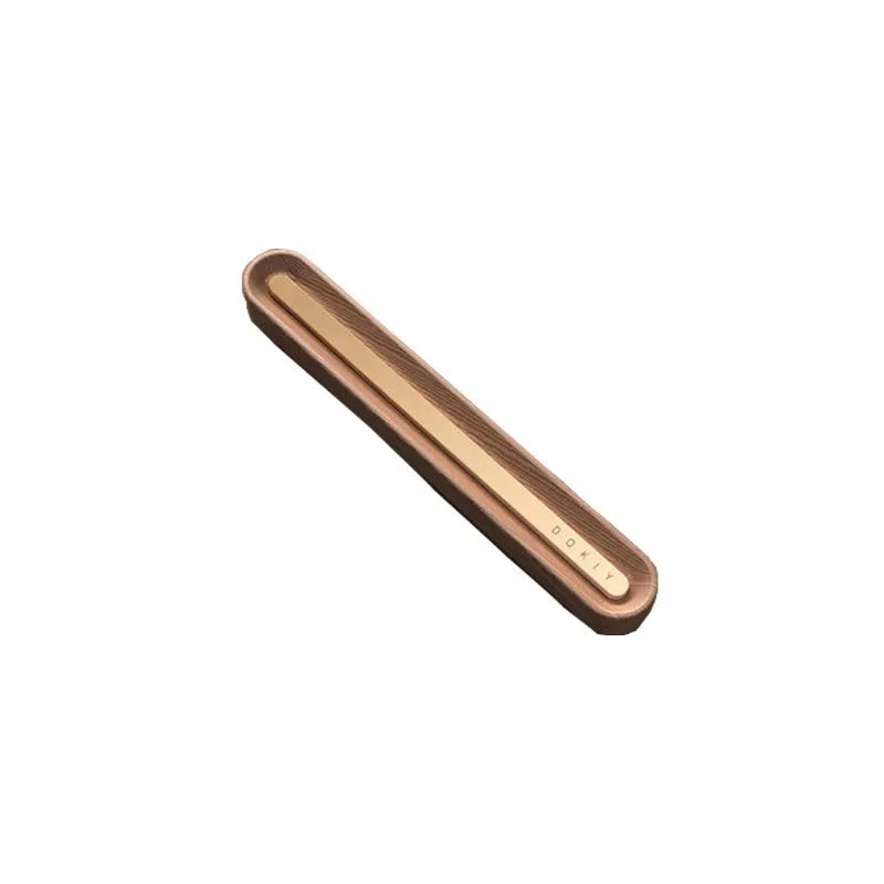 Car aromatherapy ornament in long strip design for air vent placement in walnut wood or metallic grey colour