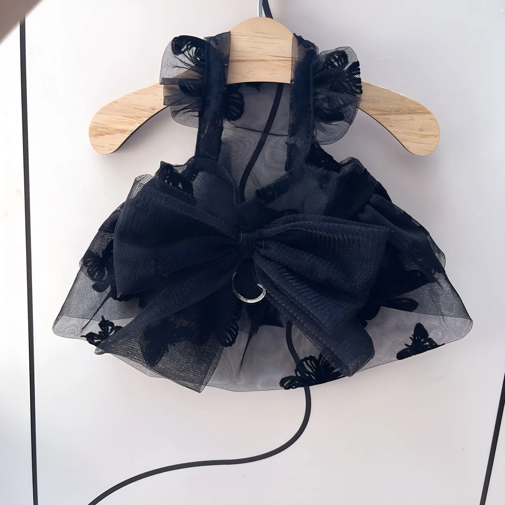 Black gauze princess tulle skirt for small dogs and cats with size options from XS to XL