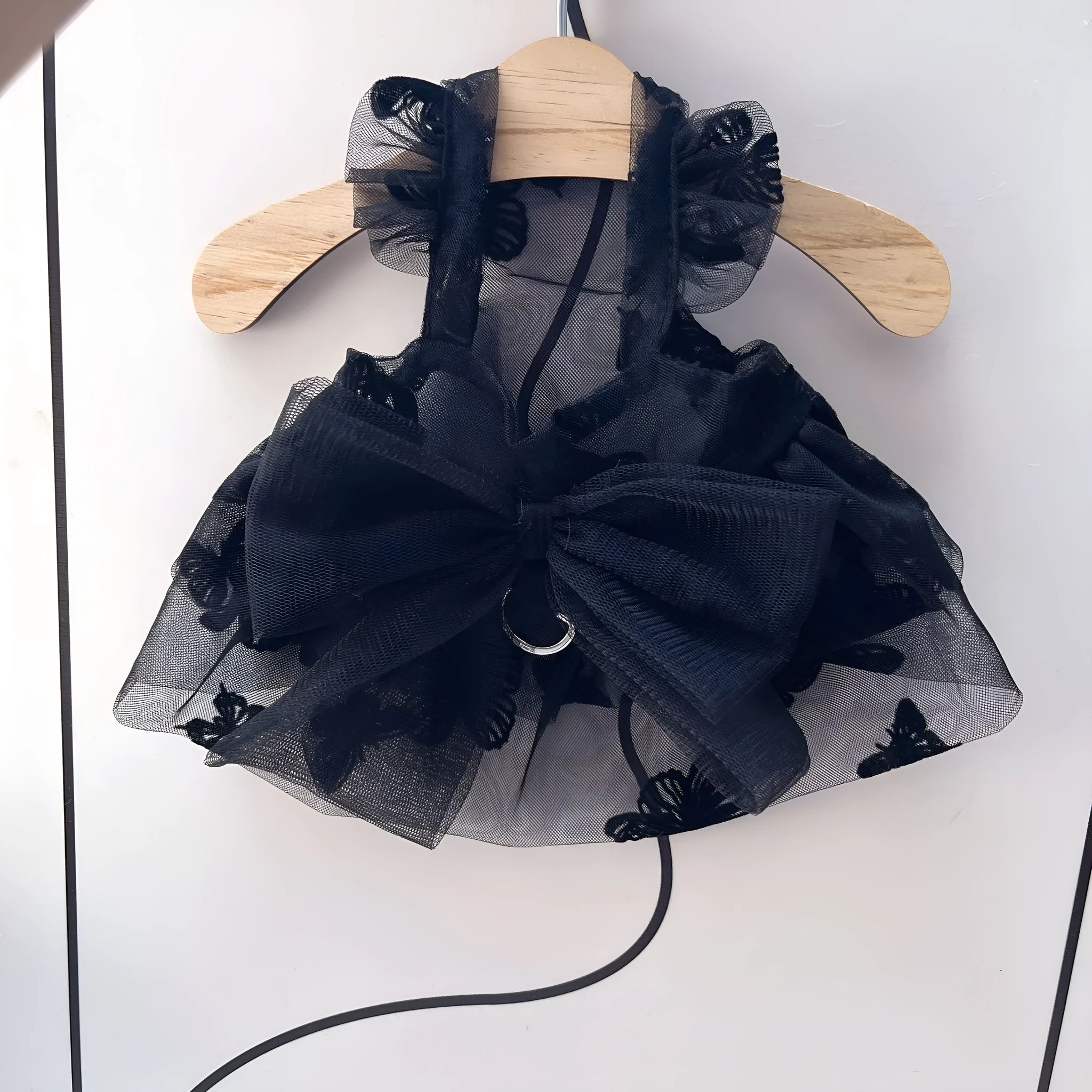 Black gauze princess tulle skirt for small dogs and cats with size options from XS to XL