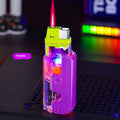 Colourful plastic windproof lighter with bare metal finish in orange, purple or green options
