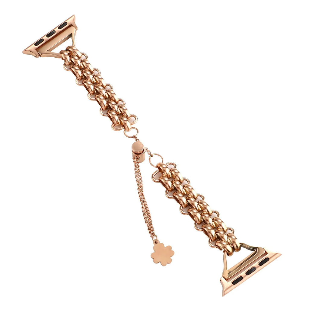 Stainless steel double row chain watch band for Apple Watch in black, silver, gold, rose gold, sport style