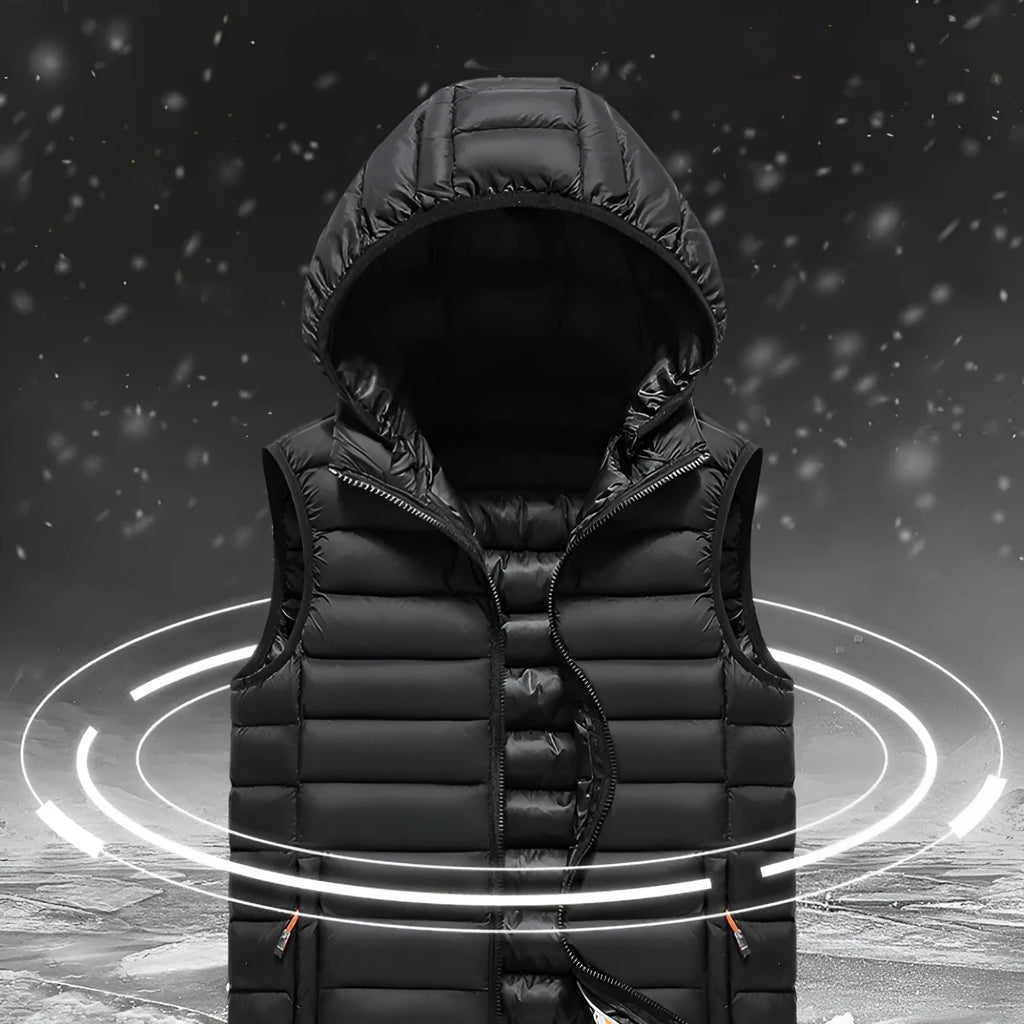 Men's Korean slim fit vest in black, thick cotton lined, casual style, front view