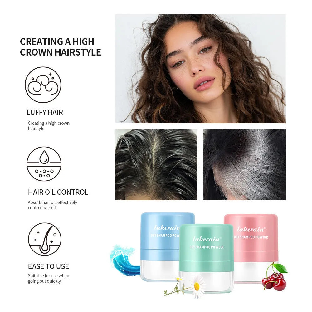 Disposable 5g dry shampoo powder sachet with sponge headband mirror applicator on blue background