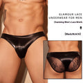 Men's black shark skin lace brief underwear with hipster cut