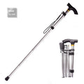 Adjustable aluminium folding walking cane in silver extended to show length, with non-slip handle.